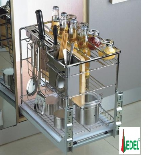 Giá đựng gia vị, chai lọ, dao thớt giảm chấn gắn liền, chất liệu Inox nan vuông mạ crom cao cấp ED.350