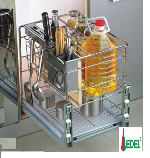 Giá đựng gia vị, chai lọ, dao thớt giảm chấn gắn liền, chất liệu Inox nan vuông mạ crom cao cấp ED.400