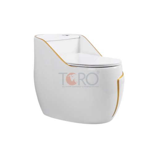 BỒN CẦU TRỨNG MÀU TRẮNG VIỀN VÀNG T-8008D