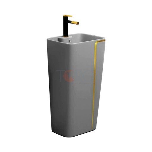 LAVABO TRỤ ĐỨNG MÀU XÁM VIỀN VÀNG CT-05