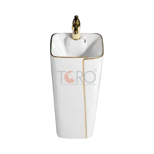 LAVABO TRỤ ĐỨNG MÀU TRẮNG VIỀN VÀNG CT-07