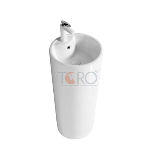 Lavabo Sứ Trụ Đứng Liền Khối Tròn Trắng CT-08