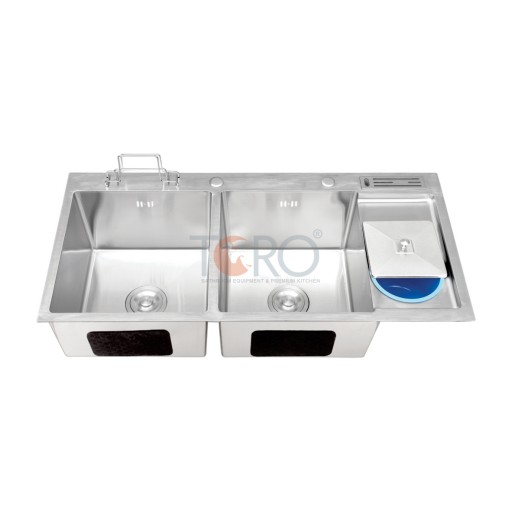 CHẬU RỬA CHÉN KHÔNG SƠN INOX 304 100% CÓ HỐ RÁC VÀ DẮT DAO