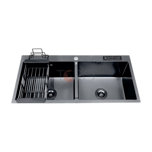 CHẬU RỬA CHÉN 2 HỘC ĐỀU MẠ NANO ĐEN