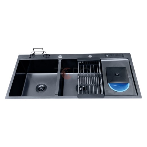 CHẬU RỬA ĐÔI NANO CÓ BÀN CHỜ, HỐ RÁC DẮT DAO, DẮT THỚT KÈM BỘ XẢ