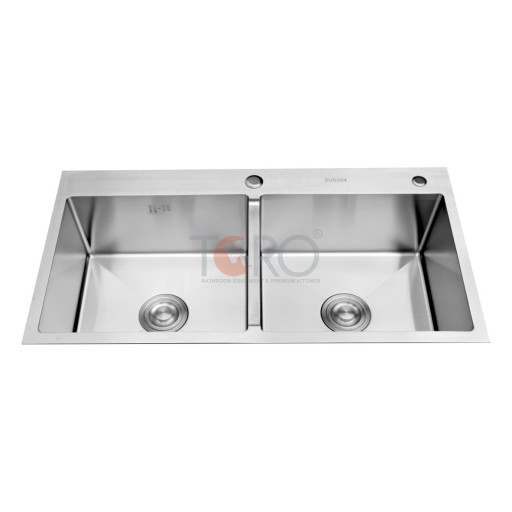 CHẬU 2 HỐ LỆCH INOX 304 CÓ GẮN DAOVAF DỤNG CỤ RỬA LY