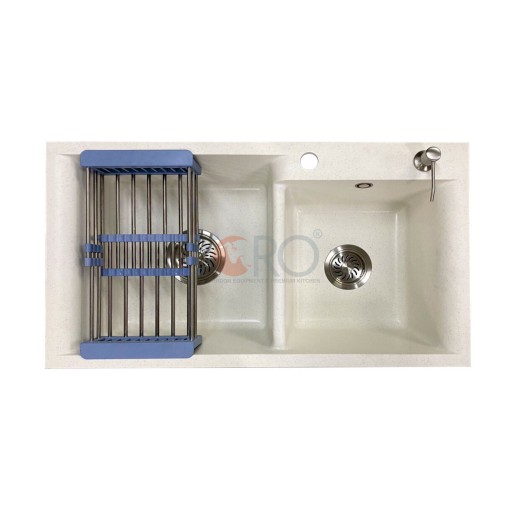 CHẬU RỬA CHÉN ĐÁ 2 HỘC LỆCH